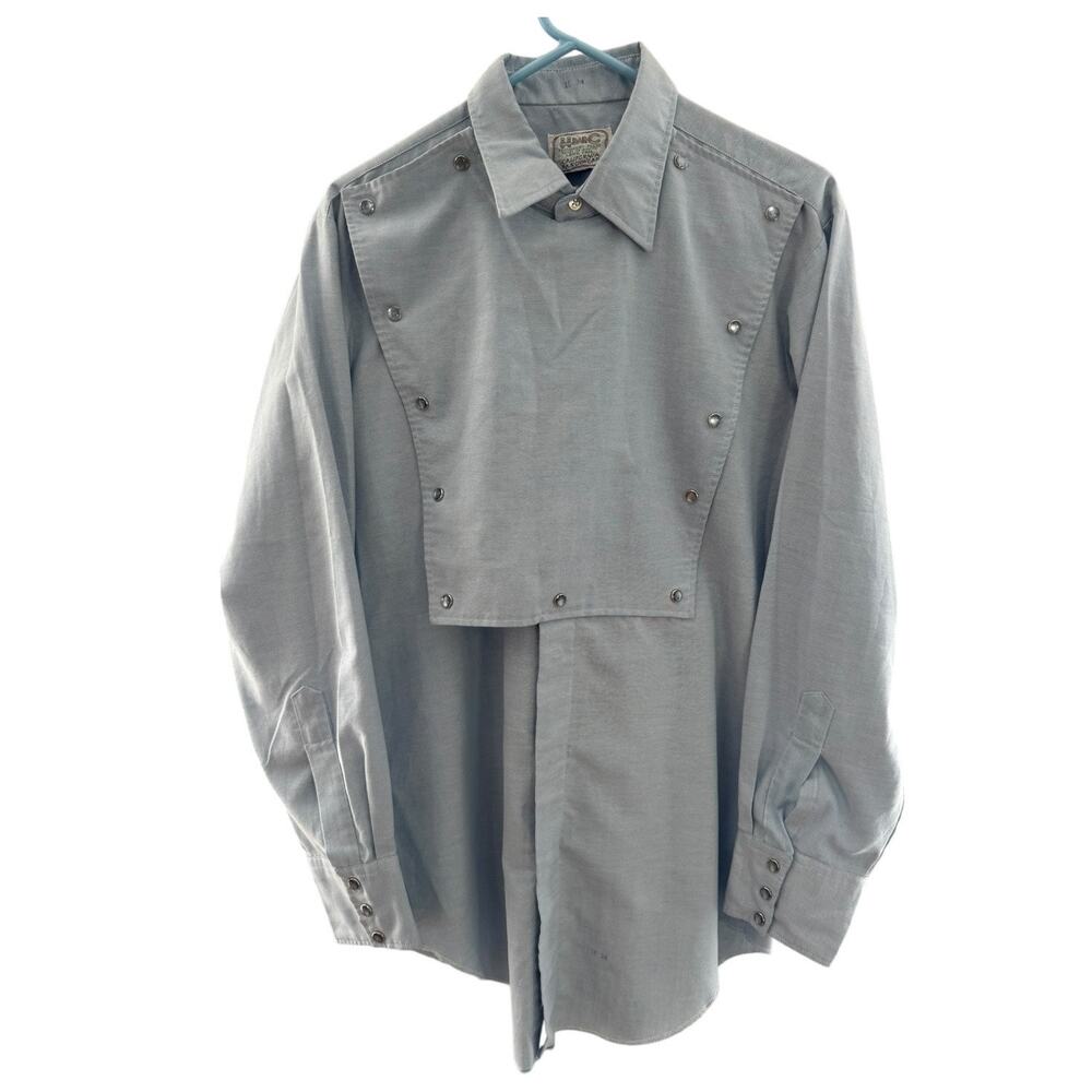 VTG H Bar C California Ranchwear Placket chambray  Bib long tail shirt medium